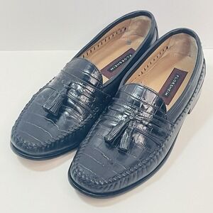 Florsheim Pisa Mens Loafers Black Croc Print Tassel 18469 Slip-On Shoes Sz 9D